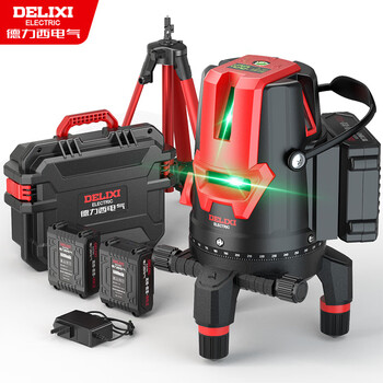 Delixi electrical laser level high-precision 235-line strong light thin line infrared green light automatic line outdoor automatic leveling digital display central control green light 5-line giant dual electric + tripod