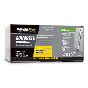 Power propro white flat head concrete screw anchors (1/4 x 11/4) 100 pieces