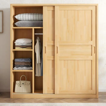 Yuzhichen solid wood wardrobe bedroom home simple assembly cabinet pine wood rental wardrobe sliding door large wardrobe length 100 width 40 height 180 main cabinet