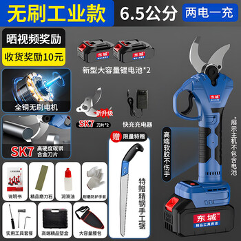 Dongcheng electric scissors, powerful garden fruit tree pruning shears, tree lithium battery shears, branch shears, pruning artifact, dual batteries, 6.5 cm, free luxury plastic box gift