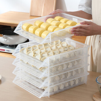 Oeing dumpling box frozen dumpling household refrigerator storage box dumpling tray quick-frozen dumpling box dumpling tray plastic multi-layer large size 10 pack - transparent
