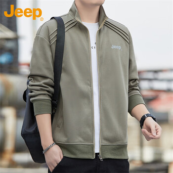 Jeep jeep jacket men's autumn and winter casual stand collar jacket men's loose trendy clothes men's military green xl
