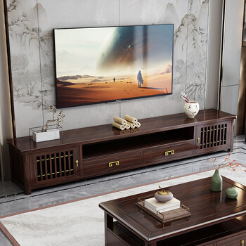 New chinese style solid wood tv cabinet coffee table combination set living room slate ebony wood storage cabinet integrated side cabinet 2m tv cabinet (ebony wood) package installation