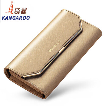 Kangaroo 2025 chinese valentine's day wallet women's long genuine leather large capacity wallet clutch women's genuine leather mobile phone bag flagship - elegant gold - upgraded - anti-theft brush version