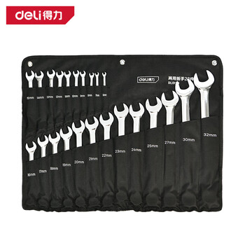 Deli professional mirror dual-purpose wrench set 23 pieces cloth covered chrome vanadium steel 6-32mm (silver) (set) dl0123