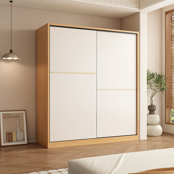 Xucai free installation wardrobe bedroom sliding door solid wood multi-door storage wardrobe log simple large wardrobe two doors 120 cm main cabinet