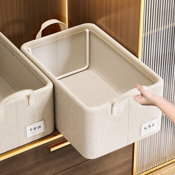 Bonnymeijia 3-piece clothes storage box wardrobe large capacity storage box bedroom foldable pants storage box beige