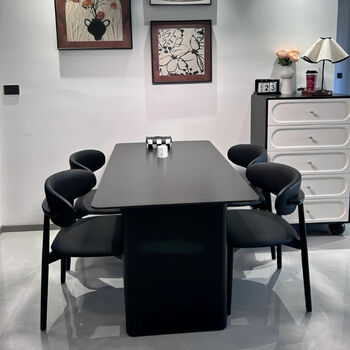 Yijing style light luxury italian slate dining table and chair combination home dining table rectangular dining table pure black small apartment simple dining table one table and four chairs guangdong zhongyan full-body black slate 120cm *70*75cm