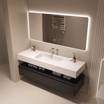 Ximamon corian bathroom cabinet slate hot-bent seamless integrated basin and mirror cabinet combination washbasin washbasin customization main cabinet + corian integrated basin + smart mirror cabinet 80cm 100cm