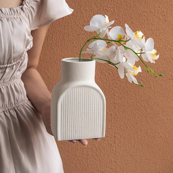 Fan yejia wabi-sabi style plain-fired flower vase high-end art relief ceramic vase living room decoration b&b flower arrangement ornaments