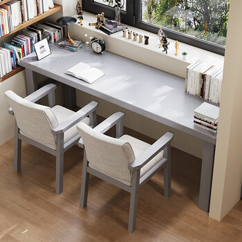 Huixun solid wood large board desk study room simple computer desk window double study table student writing desk long one-word table fas grade rubber wood without veneer bmw gray # desk 200cm*60cm*75cm desktop thickness 4cm
