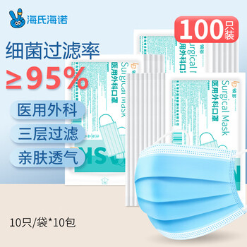 Hainuo lin multi-medical surgical mask blue disposable non-sterile three-layer flat dust-proof non-sterile grade 100 pieces