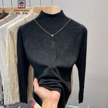 Aemape half turtleneck sweater bottoming shirt mid-collar spring and autumn tops for women 2025 autumn and winter new style style inner sweater black l recommended 105-120 pounds