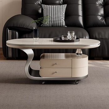 Mengsha polyslate coffee table sofa side table small apartment coffee table light luxury high-end 2025 new living room movable coffee table 1m gray titanium double layer movable trolley coffee table