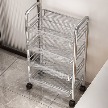In addition to the kitchen, stainless steel kitchen vegetable basket storage rack, multi-layer floor-standing, movable, multi-functional household cart for fruits and vegetables, waterproof, rust-proof, electroplated silver + white frame, 2 layers