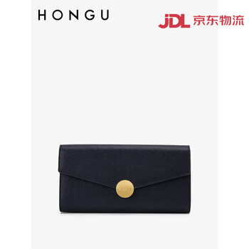 Honggu (hongu) new cowhide wallet women's long fashionable versatile wallet three-fold multifunctional wallet small clutch clutch black