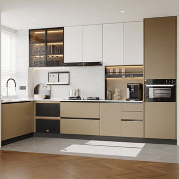 Oppein integrated cabinet customization cream style antibacterial soft mist powder spray door panel stove integrated kitchen cabinet customization wika package price