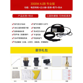 Axis high temperature steam cleaning machine household range hood cleaning machine high pressure air conditioner household appliances multi-functional all-in-one equipment a1-3000w black electronically controlled spray gun + steam + hot water