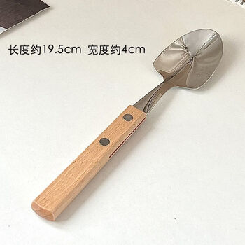 Vinoa ins korean industrial shovel type spoon solid wood handle stainless steel dessert watermelon spoon cute long handle rice spoon stainless steel wooden handle shovel spoon