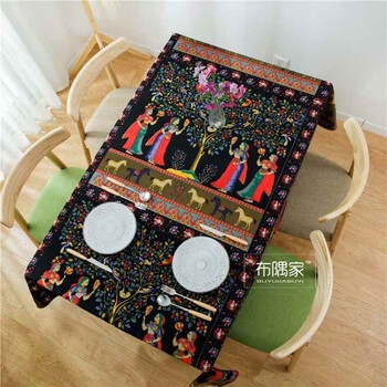 Tablecloth tie-dye batik cotton and linen tie-dye batik fabric coffee table ethnic style tablecloth yunnan lijiang background wishing tree 140*270cm