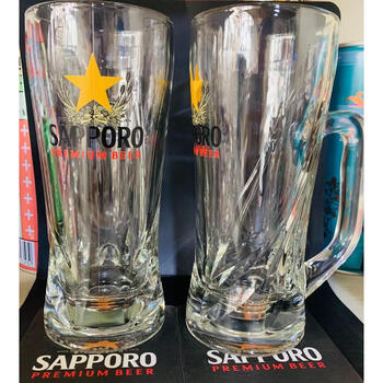 Kaizi blue samboro beer cup brand new japanese sapporo samboro home beer beer mug beer cup wine glass original japanese retro handle 400ml one