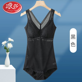 Langsha tummy control body shaping bodysuit for women with breast pad all-in-one summer thin bra waistless seamless slim bodysuit (1 piece) black m recommended 80-100 catties 75a/b