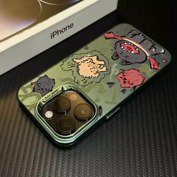 Fushun luxury apple mobile phone case iphone16promax matte 15plus niche advanced 17 female 14 summer cute kitten 13 personality american male 12 ultra-thin anti-fall hard protective case wilderness green * devil kitten iphone 16 pro max