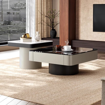 Sanduo microcrystalline stone coffee table living room 2025 new style light luxury high-end sense italian minimalist household large and small square coffee table combination 85+60cm coffee table combination microcrystalline stone countertop