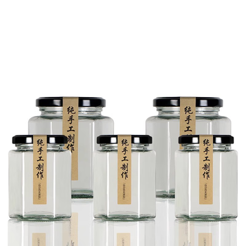 Hexagonal glass jar sealed food grade small empty one pound lemon paste honey chili jam special bottle 1 500 ml