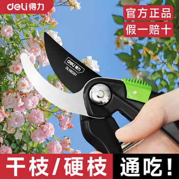 Deli pruning shears for fruit trees and flowers, special branch scissors for flower grafting, gardening shears, garden picking scissors, 8-inch labor-saving model, free gloves + knife oil