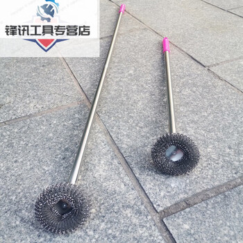 Steel ball brush with long handle, extended steel wire brush, large kitchen brush, housework multifunctional stainless steel cleaning brush, steel ball brush set + ball brush 1, about 66 cm high