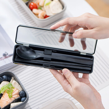 Asvel japanese chopsticks and spoon set for one person, portable tableware storage box for office workers, children and students, chopsticks, spoon + storage box