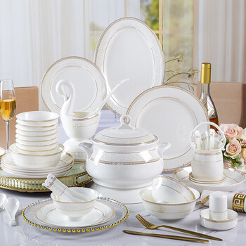 Jiuchen tableware complete set household dishes and plates set jingdezhen bone china plate bowls and chopsticks set housewarming new wedding gift round standard accessory pot 30 pieces