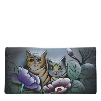 Anna by anuschka women's hand painted leather clutch wallet - precious peony eggplant, two cats gray two cats gray one size