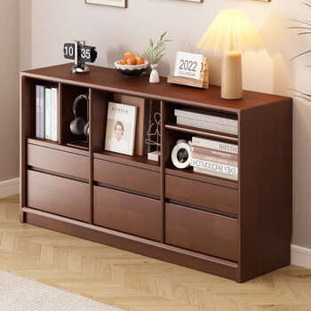 Songyuan lomanson solid wood bookcase bookshelf storage cabinet living room floor-standing bedroom storage cabinet home front low cabinet floor cabinet storage rack atmospheric rubber wood walnut color 150*30*80cm