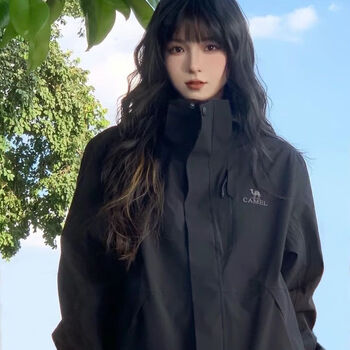 Camel camel jacket camel men's and women's single layer hooded new black phantom jacket windproof and waterproof outdoor mountaineering suit black l100-120 jin one size