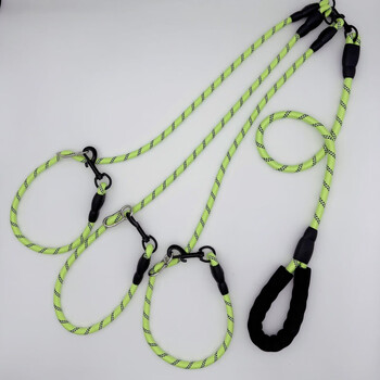Anken dog leash explosion-proof one to three reflective dog walking double-ended large, medium and small dog pet p chain p rope dog chain green (p chain one to three) 50 catties main rope 10#85cm + laying rope 8#1 meter