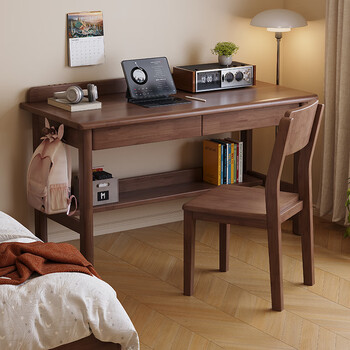 Huixun solid wood desk student home writing desk and chair simple modern study desk computer table bedroom study table fas grade rubber wood without veneer walnut color #desk 80cm*60cm*75cm single drawer