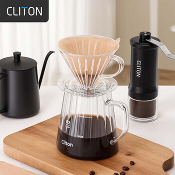 Cliton hand-brewed coffee pot set glass sharing pot resin coffee filter cup v60 drip filter filter paper funnel ribbed sharing pot + filter cup set 1-2 people