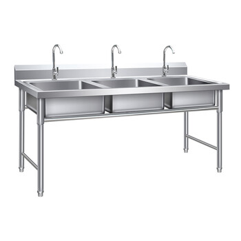 Stainless steel sink single double slot three sink dishwashing basin disinfection dishwashing sink commercial kitchen restaurant home with bracket length 120 width 50 height 80cm - three-slot thickened version
