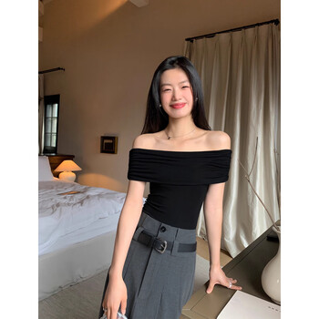 Yu zhaolin one-shoulder short-sleeved t-shirt for women summer sexy hottie beautiful tight waist short off-shoulder top bottoming shirt