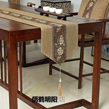 Sailotou bedside towel, new chinese style table flag, zen waterproof tea mat, tea table fabric, long coffee table tablecloth, tea table, tea cloth bed, national color youth - hemp gray flower, customized 33*450cm, suitable for desktop 4 meters