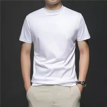 Fat donglai half turtle collar mercerized cotton men's t-shirt short sleeve pure cotton solid color round neck bottoming shirt ice silk trend 2025 new style same style short sleeve half turtle collar white 2xl 135-150 jin