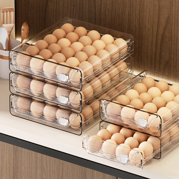 Baichao refrigerator egg storage box, crisper, kitchen organization artifact, rack, egg box, special drawer-type egg box, double layer extra large - (can hold 60 eggs)
