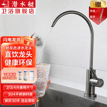 Submarine kitchen water purifier faucet 304 stainless steel single cold water purifier pure water direct drinking faucet 2 minutes 3 minutes gun gray single direct drinking faucet