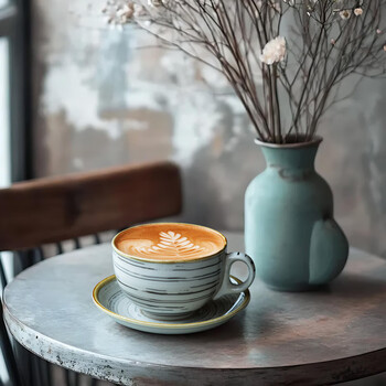 Utensil set high-end thickened retro ceramic coffee cup and saucer set latte art latte creative exquisite ins style cup 320ml marble white 320ml coffee cup and saucer set