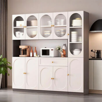 Cream-style sideboard and wine cabinet integrated multi-functional large-capacity home kitchen french living room storage customized a type + 80 side cabinet white 160 long door-to-door package