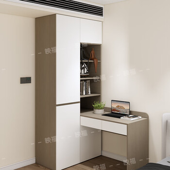 Yingfu household segmented handle-free wardrobe corner desk computer desk combination cabinet bedroom enf grade environmentally friendly board single door wheat grain technology and white right table