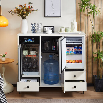 Zetian all-aluminum tea bar machine with refrigerator refrigeration high-end smart office living room integrated sideboard tea cabinet off-white hot and cold three-door refrigerator refrigeration