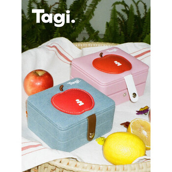Tagi. apple compressed biscuit jewelry box double-layer niche jewelry storage box with mirror new year gift-cowboy apple